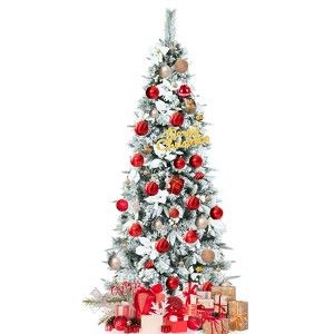 Tangkula 6FT Slim Pencil Tree Hinged Artificial Christmas Tree W/471 Branches Tips - 1 of 4