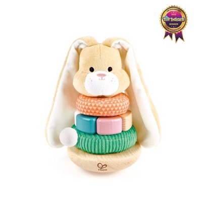 Hape Bunny Wooden Ring Stacker with Multi-Textured Rings