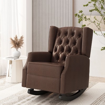 UPHA PU single front and rear rocking chair with wooden legs
