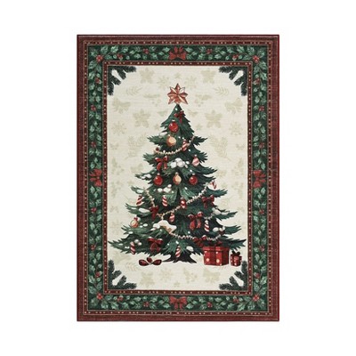 Coolmee Christmas Tree Area Rug 2x3 Washable Rug Non-Slip Soft Low Pile Small Floor Carpet Retro Doormat for Kitchen Bedroom Laundry Bathroom