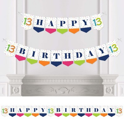 Big Dot of Happiness 13th Birthday - Cheerful Happy Birthday - Colorful Thirteenth Birthday Party Bunting Banner - Party Decorations - Happy Birthday