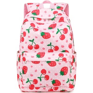 Kids Backpack for Preschool Girls Strawberry Cherry Kindergarten Bookbag 15 inch Toddler Travel School Bag Fits Age 3-8 - 1 of 4
