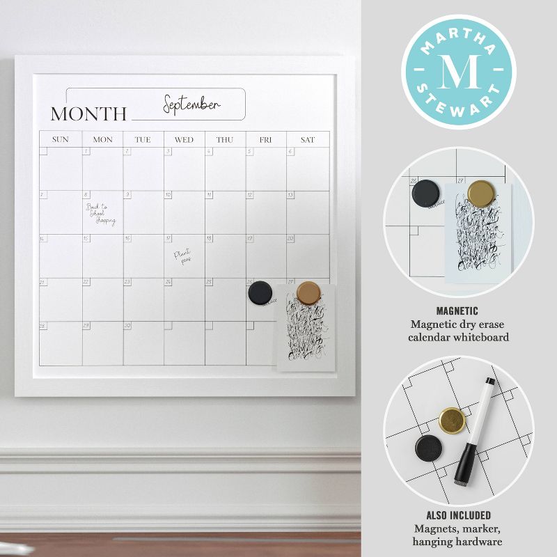 Martha Stewart Magnetic Monthly Calendar Dry Erase Board with White Woodgrain Frame White, 6 of 13
