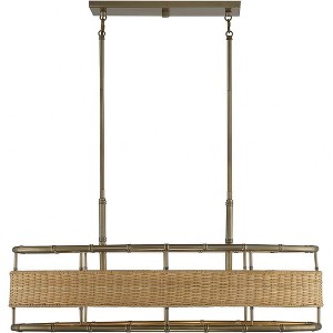Savoy House Arcadia 4 - Light Chandelier in  Warm Brass/Natural Rattan - 1 of 4