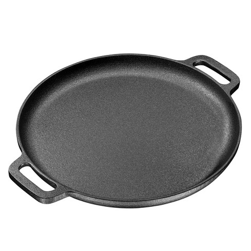 Bruntmor Pre Seasoned Cast Iron 12 inch Skillet Pan Dual Handles Pizza Pan  Large Loop Handles, Black