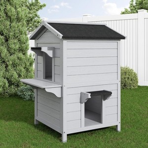 Heynemo Outdoor Cat House for Multiple-Cats Wooden Cat Shelter with Weatherproof Roof, Easy Access & Ventilation, Large Pet Catio for Cat - 1 of 4