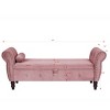 63" Velvet Entryway Bench with Storage, Rolled Arm Tufted Ottoman with Crystal Buttons for Living Room, Bedroom or End of Bed – Cuddlewood - 4 of 4
