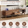 Angel Sar 75'' Modern Fluted TV Stand with Charging Station, Oval Media Console with Golden Handles, Sliding Tambour Doors & Storage Drawers, Walnut - 4 of 4
