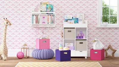 Playtime White Wall-Mounted Shelf with Bookrack and Cubbies for Kids