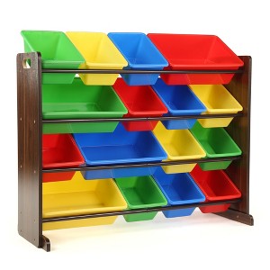 Discover Supersized Kids' Toy Storage Bin Organizer Dark Wood - Humble Crew: MDF Shelves, Anti-Tip, 17 Pieces - 1 of 4