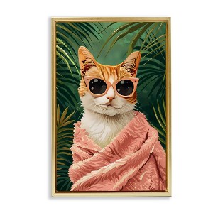 Stupell Industries Cozy Cat and Tropical Plants Floating Frame Canvas Art - 1 of 4