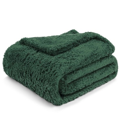 Emerald Green Sherpa Fleece Throw Blanket for Couch and Bed