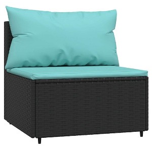 vidaXL Patio Middle Sofa Black, Water blue PE rattan Medium - 1 of 4