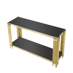 Vynxaria 55" Gold Rectangular End Tables - Double-Layer Glass Top for Living Room - 1 of 4