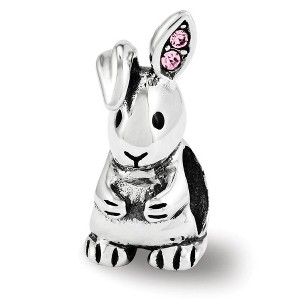 Black Bow Jewelry Bunny Bead Charm in Antiqued Sterling Silver with Pink Crystals - 1 of 4