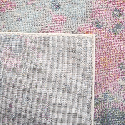 Ivory and Pink Floral Hand-Knotted Square Rug