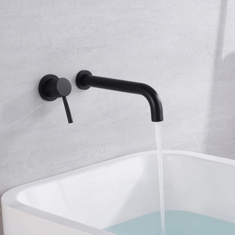 Sumerain Matte Black Wall Mount Left-Handed Tub Faucet Tub Filler Long Spout Wall Bathtub Faucet, 3 of 9