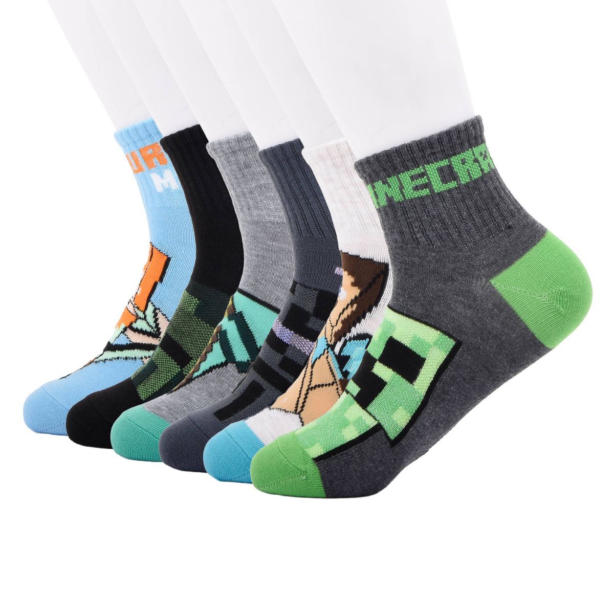 BB Minecraft 6pk Ankle Socks - Charcoal Gray - thumbnail 3