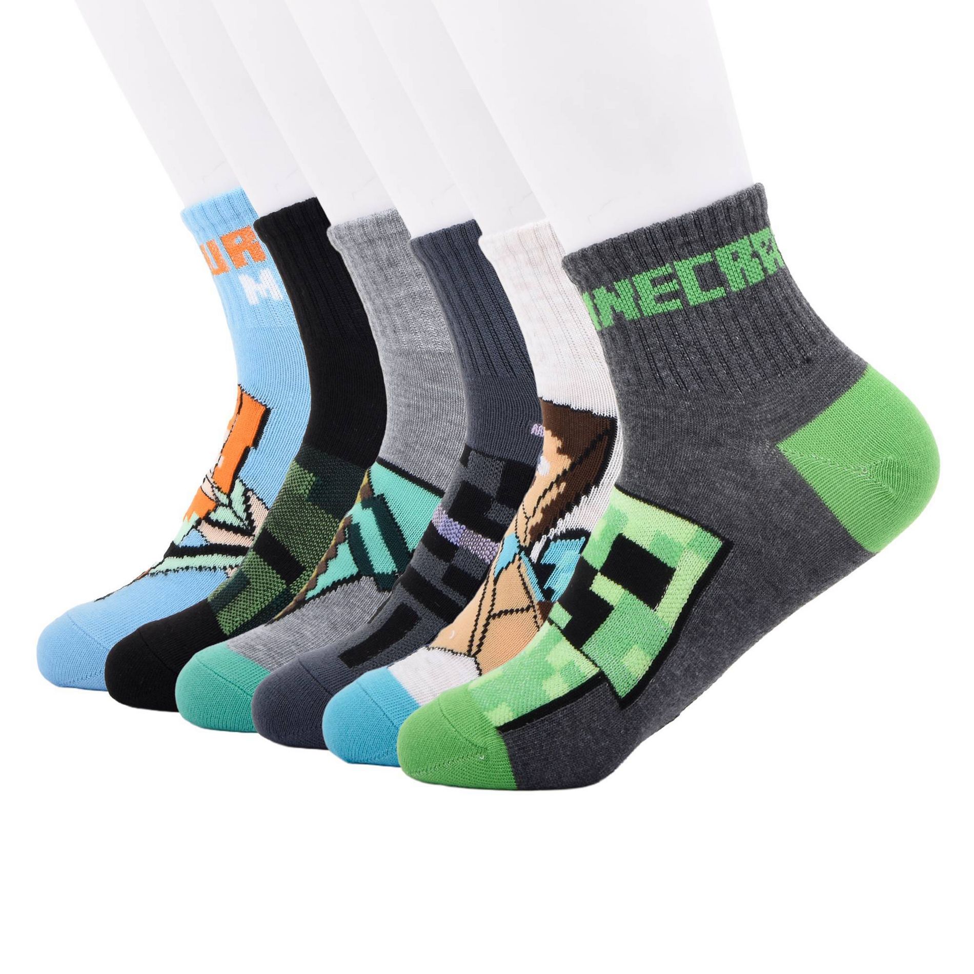 BB Minecraft 6pk Ankle Socks - Charcoal Gray