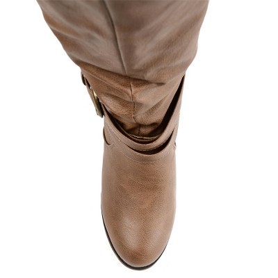 Taupe Faux Leather Knee-high Casual Boot with Buckle