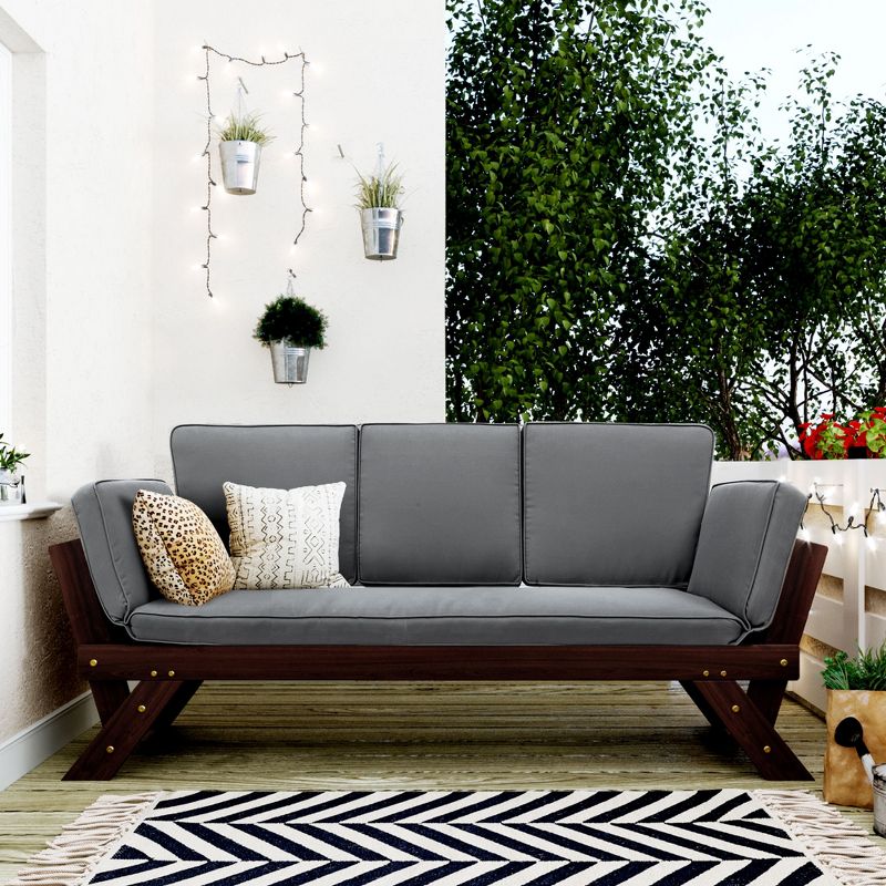 Outdoor Patio Adjustable Wooden Sofa Lounger With Cushion - ModernLuxe, 1 of 13
