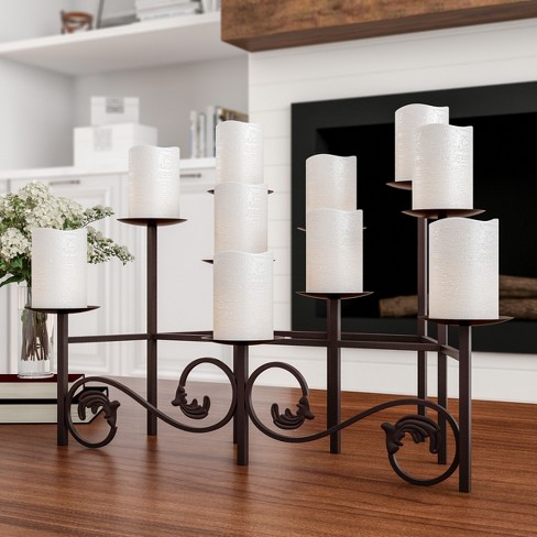 10 Candle Candelabra With Front Scroll- Handcrafted Iron Candle Holder/centerpiece  For Fireplace, Home Décor, Wedding, Event By Hastings Home (brown) : Target