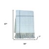 HomeRoots 50" X 67" Sky Blue And White Plaid Cotton Blend Woven Throw Blanket with Fringe - 3 of 4