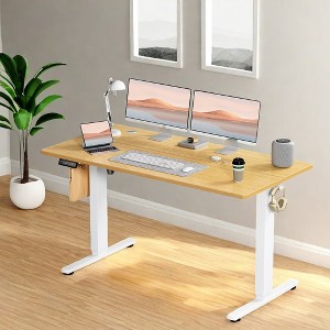 GlasFlength Desks Ergonomic Standing Desk, Height Adjustable Computer Desk with Control Panel Headphone Hook, Height 28.7'' to 48'', Yellow, 55Inches - 1 of 4
