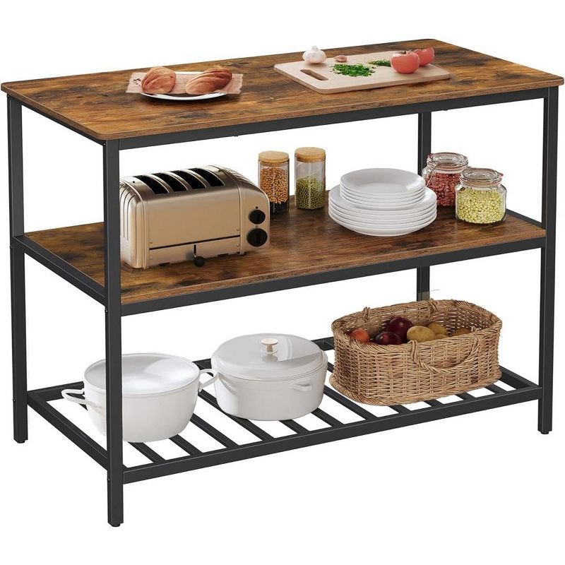 VASAGLE Kitchen Island with 3 Shelves, 47.2 Inches Kitchen Shelf with Large Worktop, Stable Steel Structure, Industrial, Easy to Assemble, 1 of 9