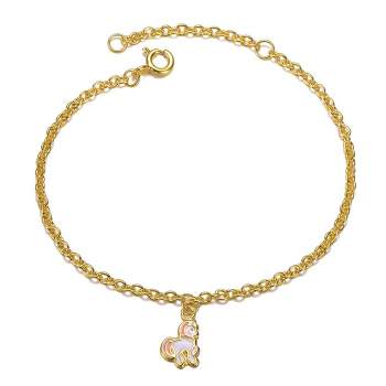 Guili 14k Gold Plated Pink & White Enamel Unicorn Charm Bracelet