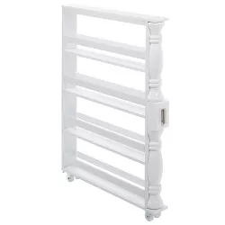 Lakeside The Lakeside Collection Slim 4 Tier White Wooden Storage Rack Cart on Wheels for Small Spaces, Kitchen, Bathroom Laundry Room Organization