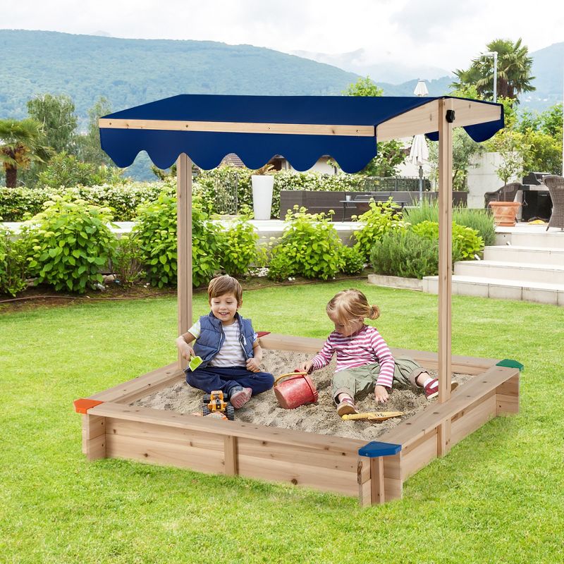 Costway Kids Wooden Sandbox with Height Adjustable & Rotatable Canopy Outdoor Playset, 3 of 11