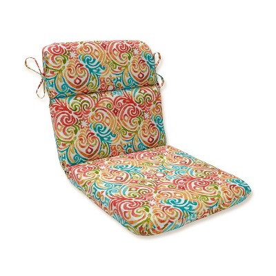 Corinthian Rounded Corners Outdoor Chair Cushion Dapple Blue - Pillow Perfect: Weather-Resistant Highback Design with Ties