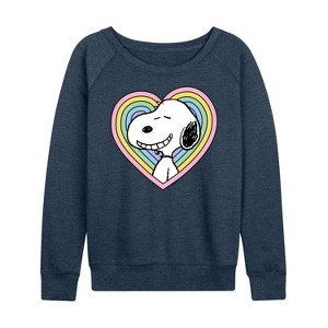 Women's - Peanuts - Snoopy Heart Lightweight French Terry Wide Neck Long Sleeve Shirt - 1 of 4