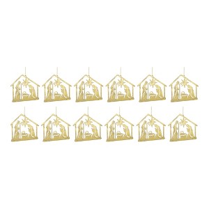 Holy Family Metal Ornament Set Of 12 – Gold Cut Out Design – 4.25 in – Nativity Christmas Decor – By Melrose - 1 of 4