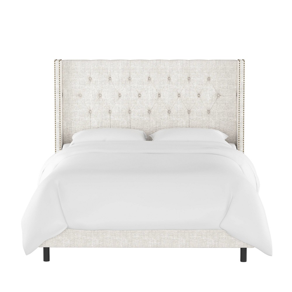Photos - Bed Frame Skyline Furniture Queen Louis Diamond Tufted Wingback Textured Linen Bed O