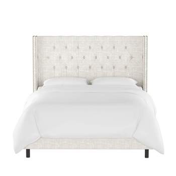 Skyline Furniture Louis Diamond Tufted Wingback Textured Linen Bed