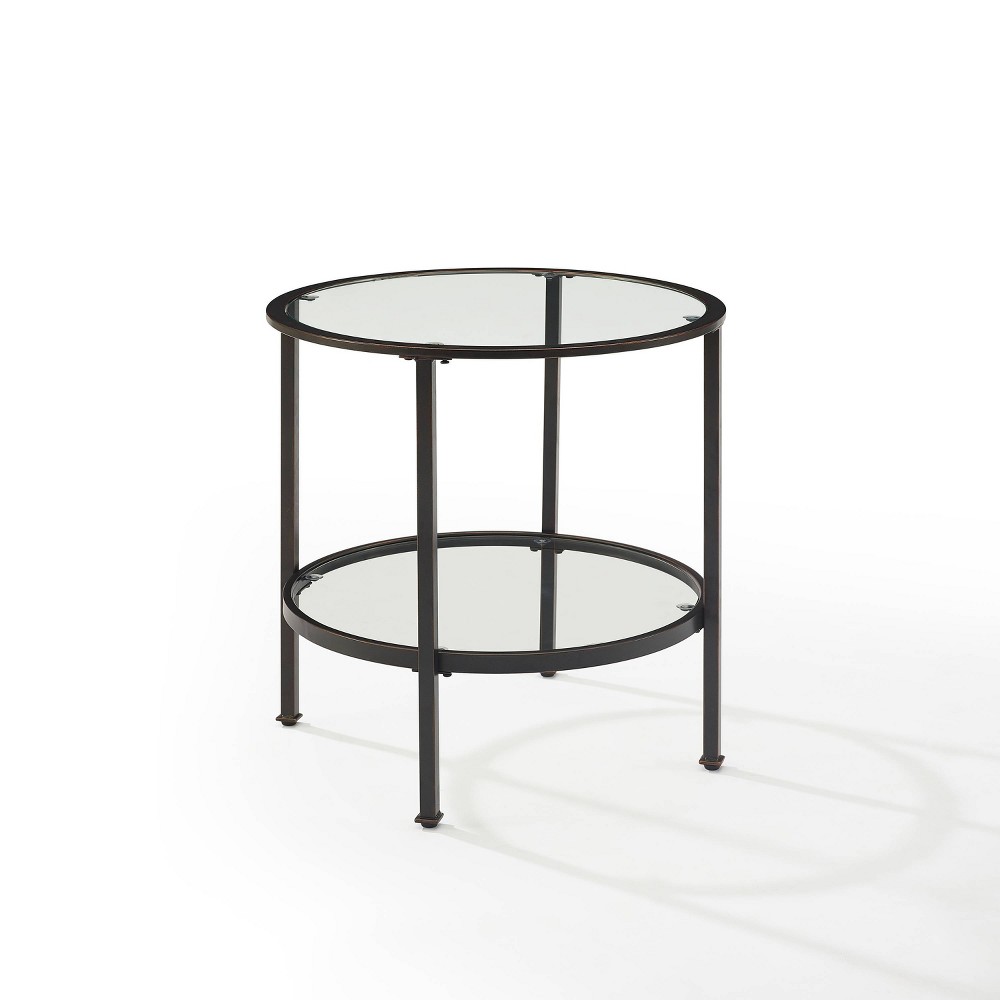 Photos - Coffee Table Crosley Aimee End Table Bronze - : Tempered Glass Shelf, Oil Rubbed Steel F 