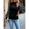 Coolmee Women's Turtleneck Tops Puff Sleeve Shiny Sequins Ribbed Blouses Knit Casual Fall Shirts - 4 of 4