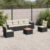 vidaXL Patio Sofa Set with Cushions Outdoor Furniture 7 Piece Poly Rattan - Black and Cream - 2 of 4