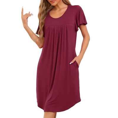 cheibear Women's Pleated Front Short Sleeve Nightgowns House Dress Nightshirt