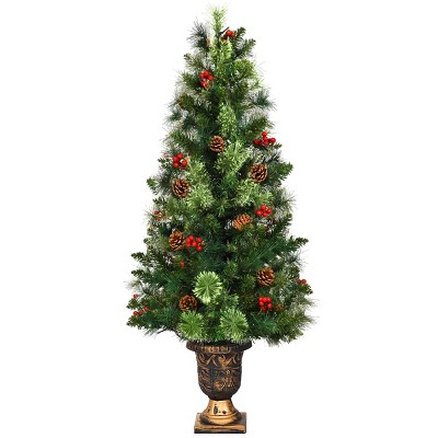 Nearly Natural 4' Christmas Tree W-berries, Pine Cones, LED Lights & Decorative Urn