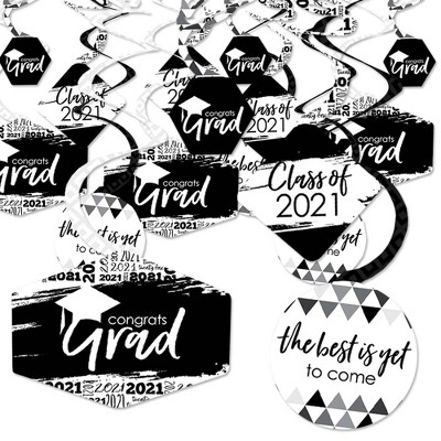 Big Dot of Happiness Black and White Grad - Best is Yet to Come - 2021 Black and White Grad Party Hanging Decor - Party Decoration Swirls - Set of 40