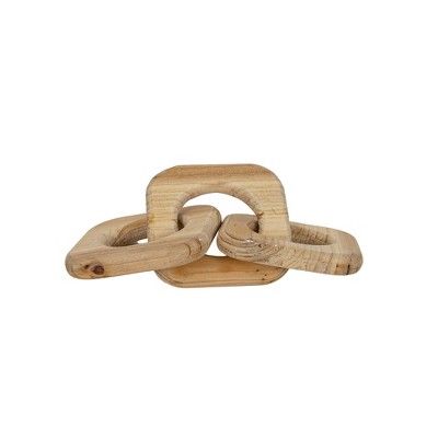 Geometric Design Linked Chain Natural Wood Tabletop Accent Piece