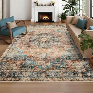 Indoor Washable Vintage Rug, Non Slip Non-Shedding Floor Mat, Soft Low Pile Thin Foldable Throw Carpet for Bedroom Nursery Dining Room - 1 of 4