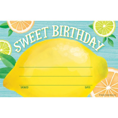 Teacher Created Resources Lemon Zest Sweet Birthday Awards, Pack of 30 (Case of 6)
