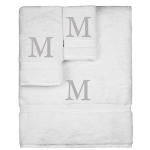 BC BARE COTTON Monogrammed Towel Set, Personalized Gift, Set of 3 - White - Silver Block - 1 of 4