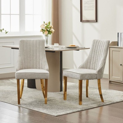 SKRAN Dining Chairs Channel Kitchen Dinner Chair Comfy Upholstered Accent Chair for Dining Room with Curved Solid Wood Legs,Set of 2