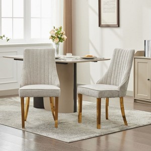 SKRAN Dining Chairs Channel Kitchen Dinner Chair Comfy Upholstered Accent Chair for Dining Room with Curved Solid Wood Legs,Set of 2 - 1 of 4