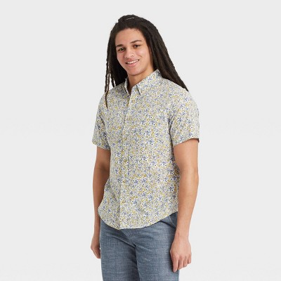 Men's Floral Print Regular Fit Short Sleeve Button-Down Shirt - Goodfellow & Co™ Blue S